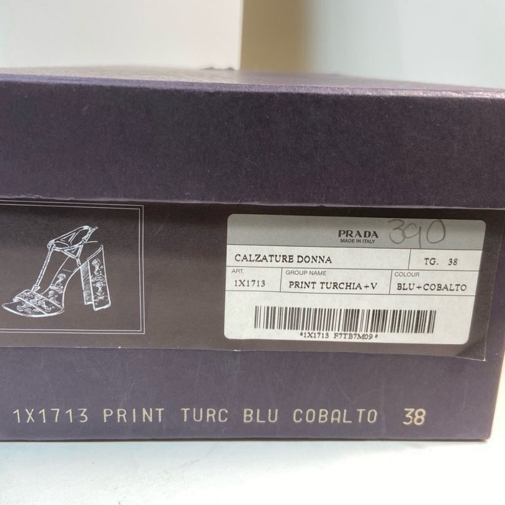 Vintage Prada Blue Floral Chunky Heels - Picture 5 of 12